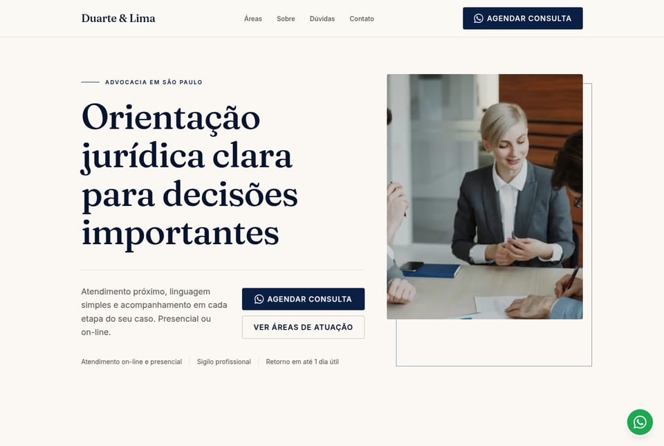 Exemplo de página feita com o modelo Advocacia 01